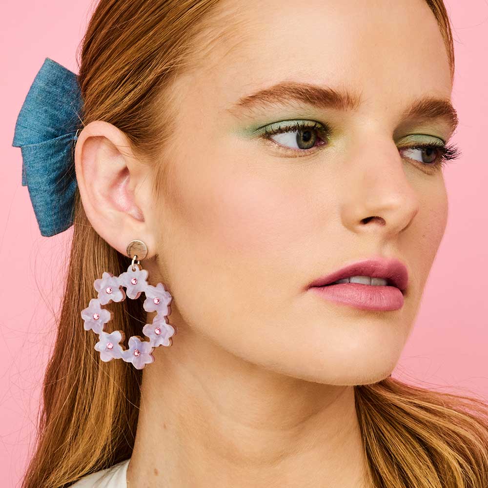 Toolally Earrings Crystal Blossom Hoops Lilac