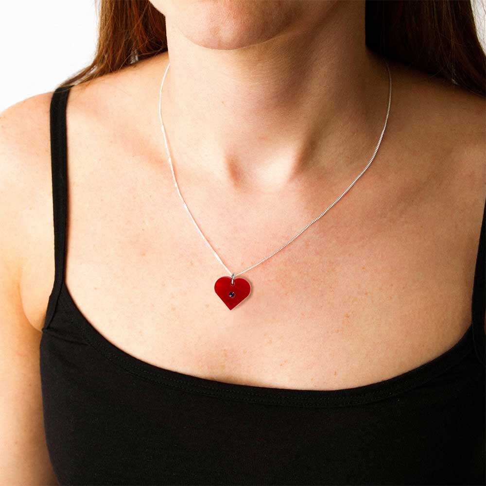 Toolally Necklace Charming Heart Pendant Red with Silver Chain