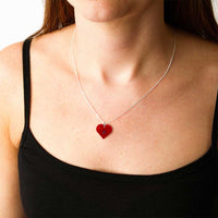 Toolally Necklace Charming Heart Pendant Red with Silver Chain