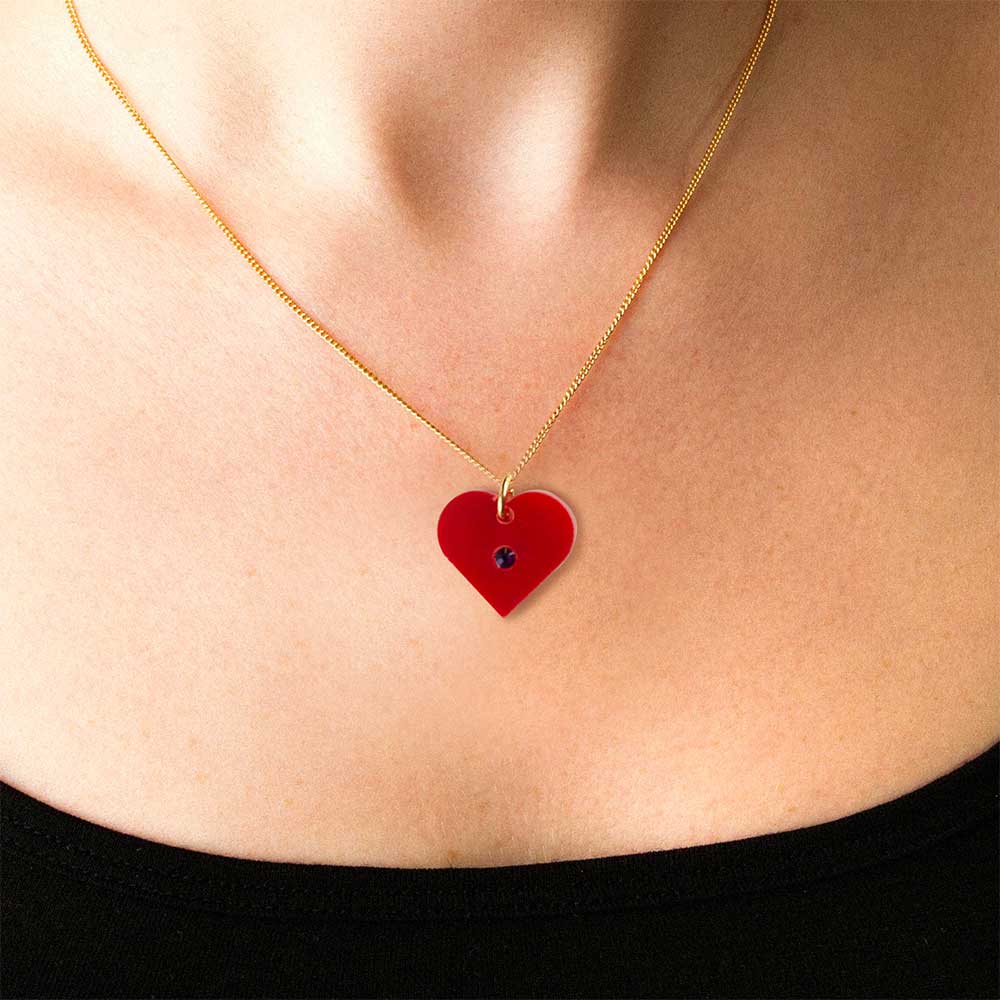Toolally Necklace Charming Heart Pendant Red with Gold Chain