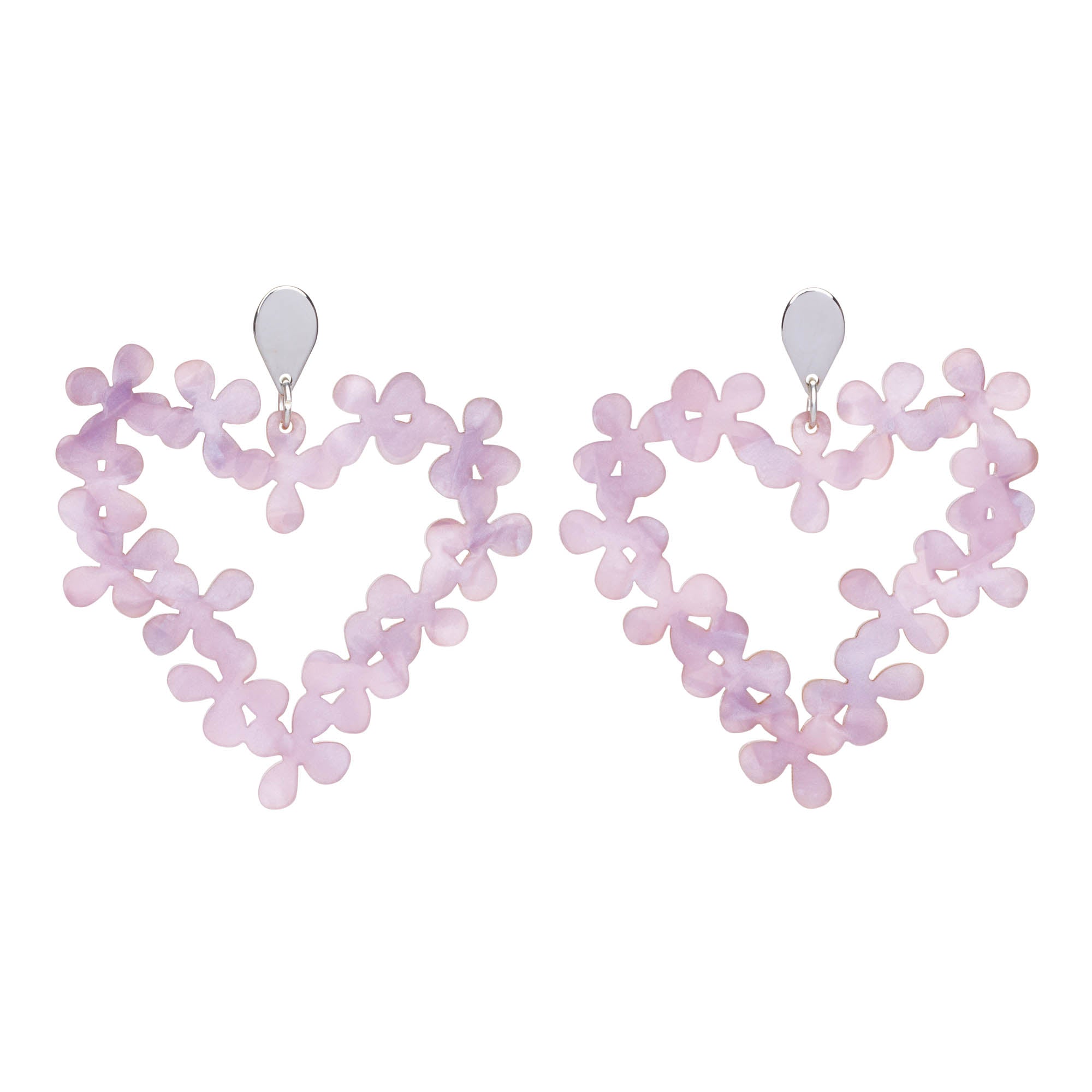Toolally Earrings - Hearts in Flowers - Lilac Pearl