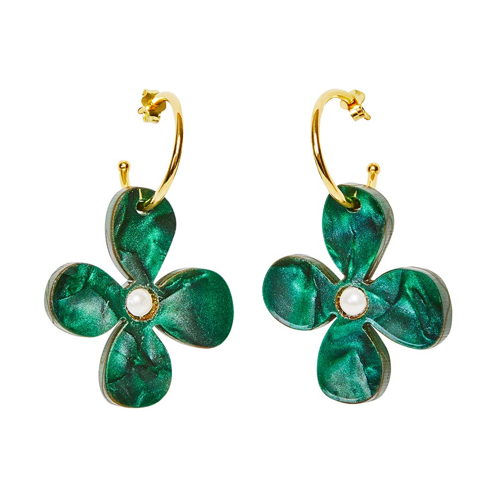 Toolally Earrings - Charming Hoops - Daisy Hoop - Emerald Pearl