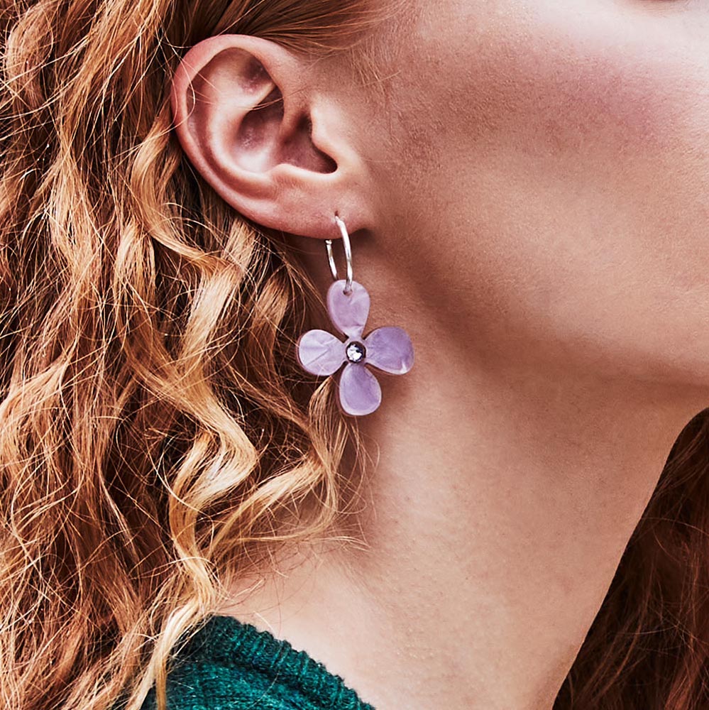 Toolally Earrings - Charming Hoops - Daisy Hoop - Lilac Pearl