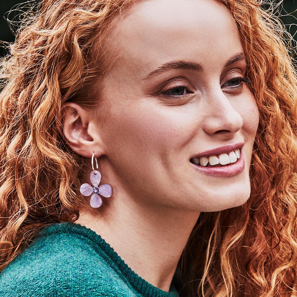 Daisy Hoop Earrings in Silver Lilac Pearl Toolally