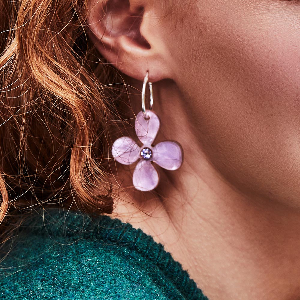 Toolally Earrings - Charming Hoops - Daisy Hoop - Lilac Pearl