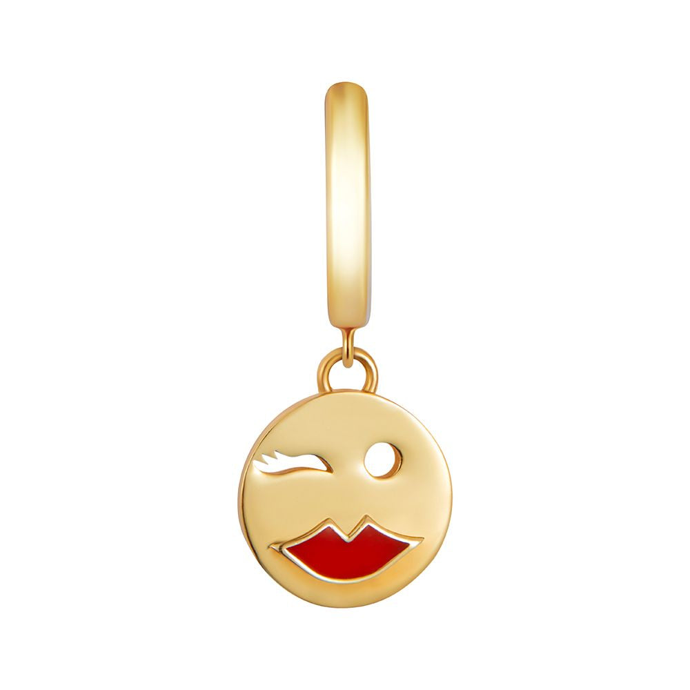 Gold vermeil and enamel Toolally huggie earring with a wink emoji design