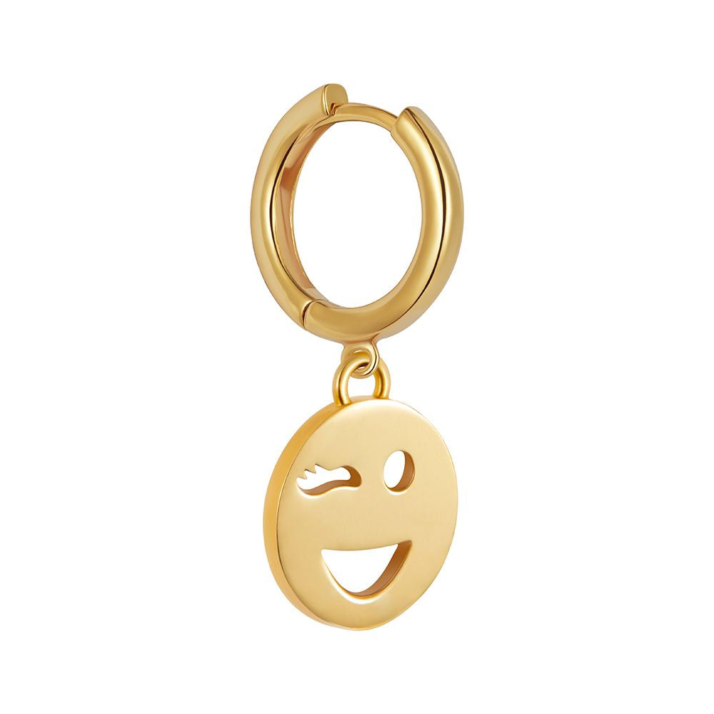 Gold vermeil Toolally huggie earring with a wink emoji design