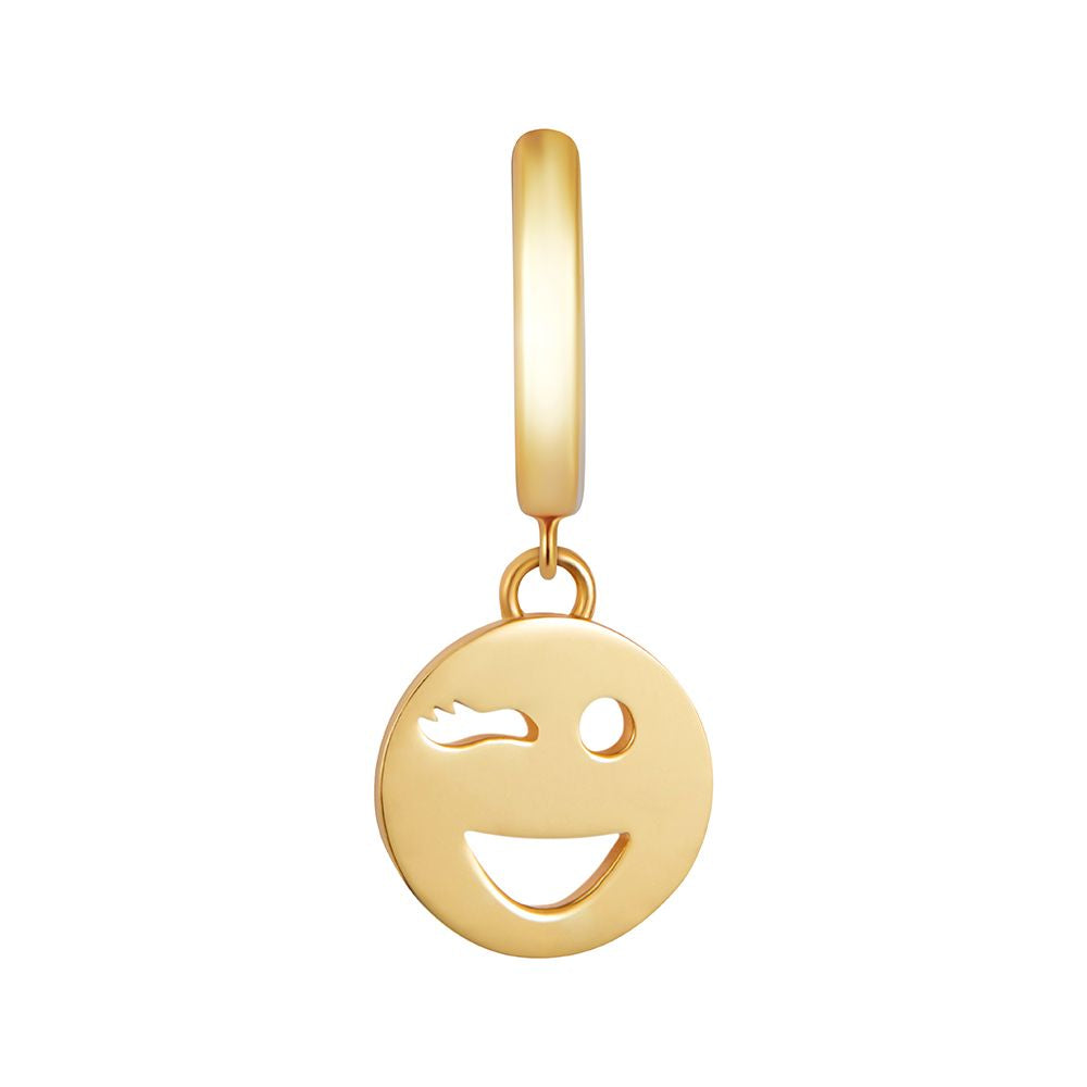 Gold vermeil Toolally huggie earring with a wink emoji design