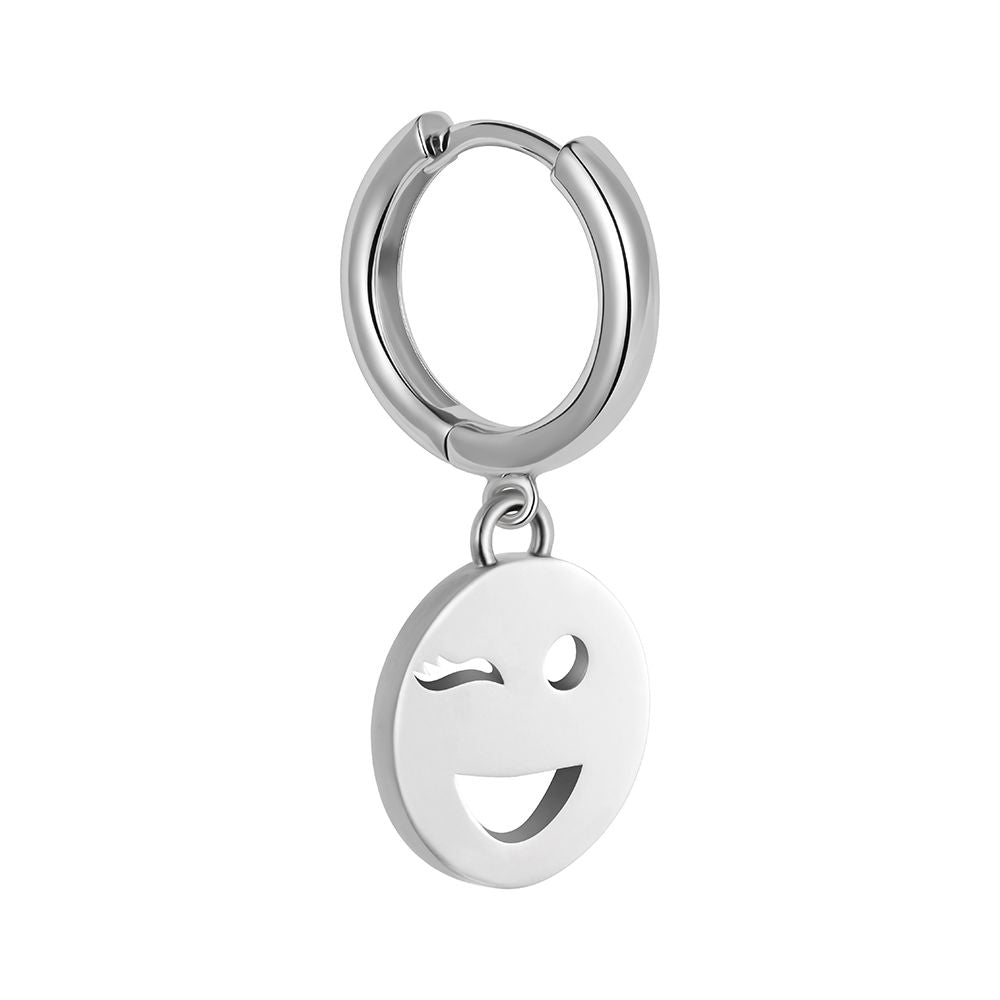 Sterling silver Toolally huggie earring with a wink emoji design