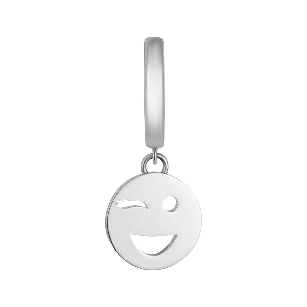 Sterling silver Toolally huggie earring with a wink emoji design
